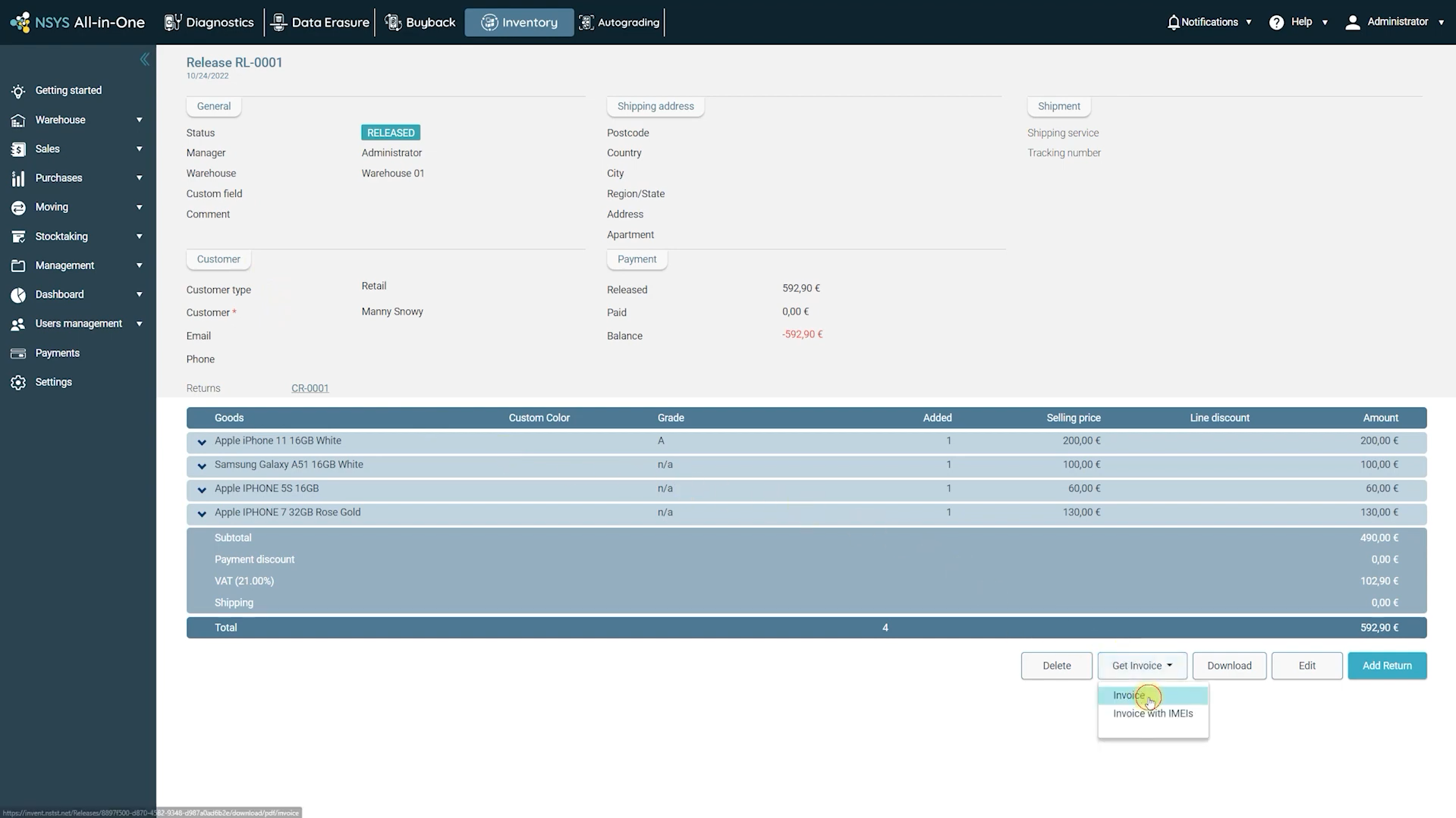 Appearance of the updated NSYS Inventory product